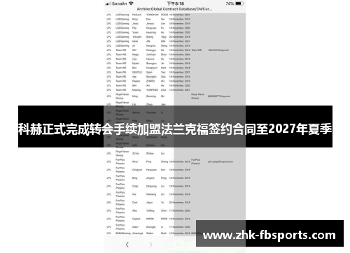 科赫正式完成转会手续加盟法兰克福签约合同至2027年夏季