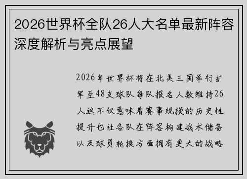 2026世界杯全队26人大名单最新阵容深度解析与亮点展望 2026世界杯全队26人大名单最新阵容深度解析与亮点展望